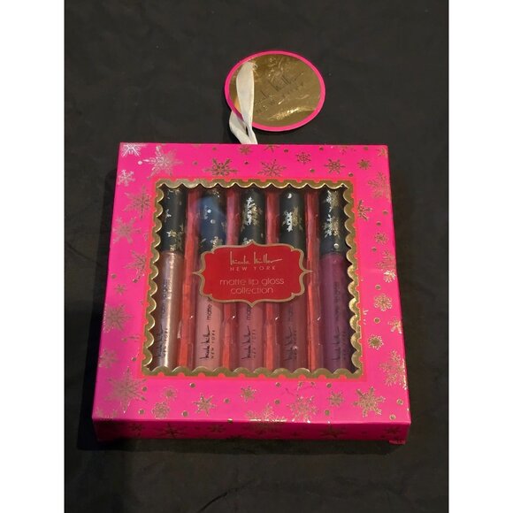 Nicole Miller Matte Lip Gloss Collection Set Of 5 In Festive Pink & Gold Box - Picture 1 of 3